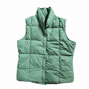Lands' End Womens Puffer Vest Green Quilted Sleeveless Outdoor Casual M‎